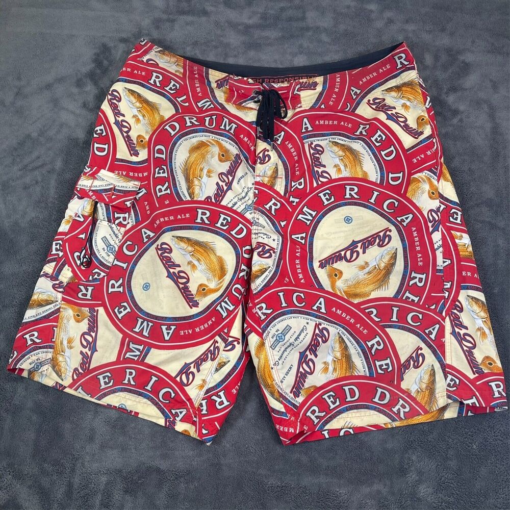 Columbia PFG Red Drum Amber Ale Board Shorts Hawaiian 36